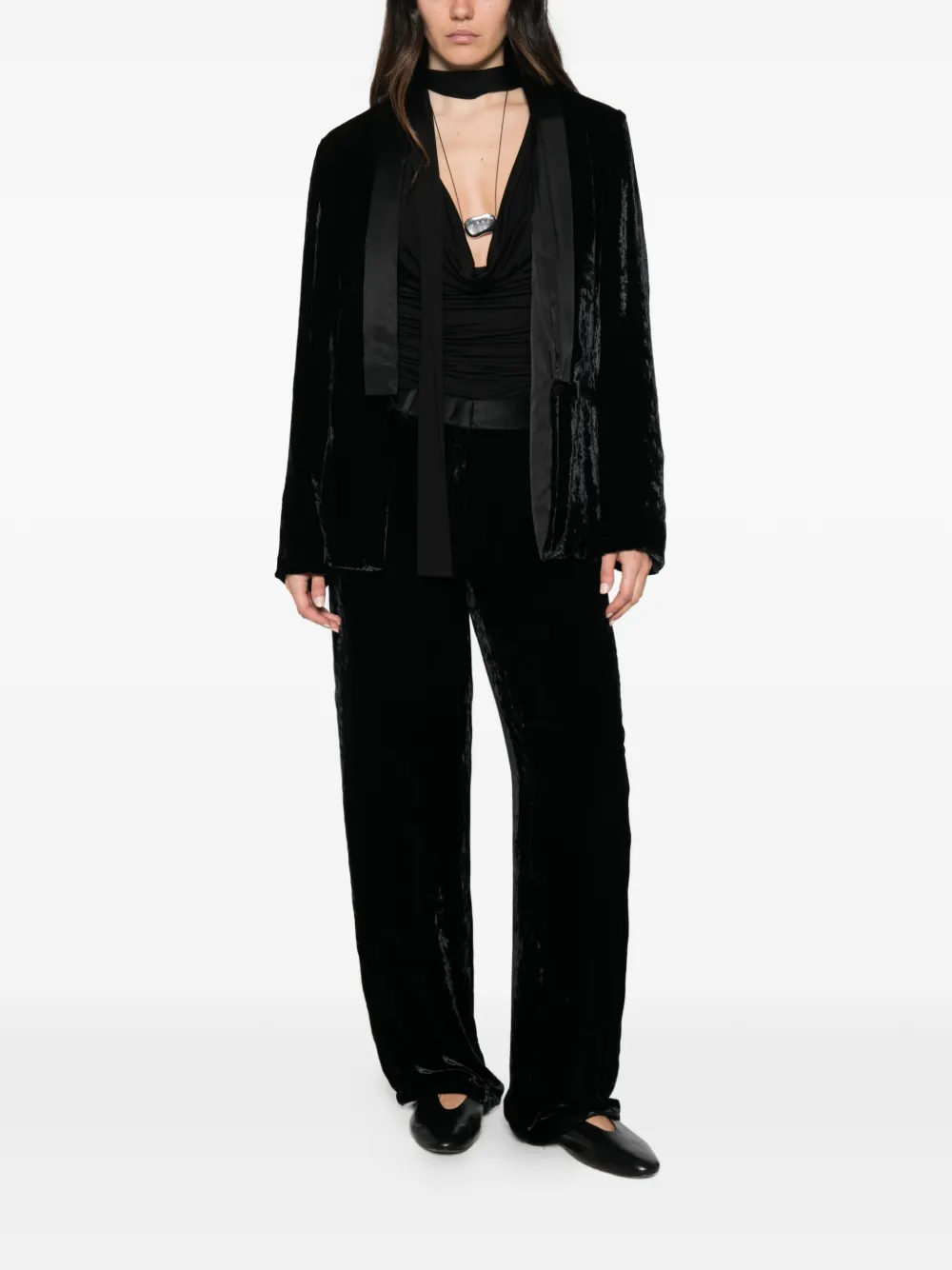Forte crushed-velvet satin-lapel blazer Zwart