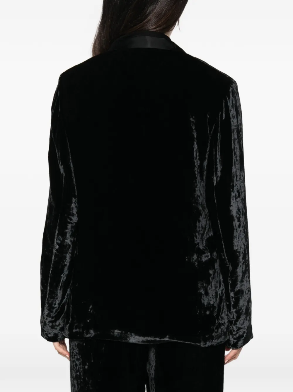 Forte crushed-velvet satin-lapel blazer Zwart