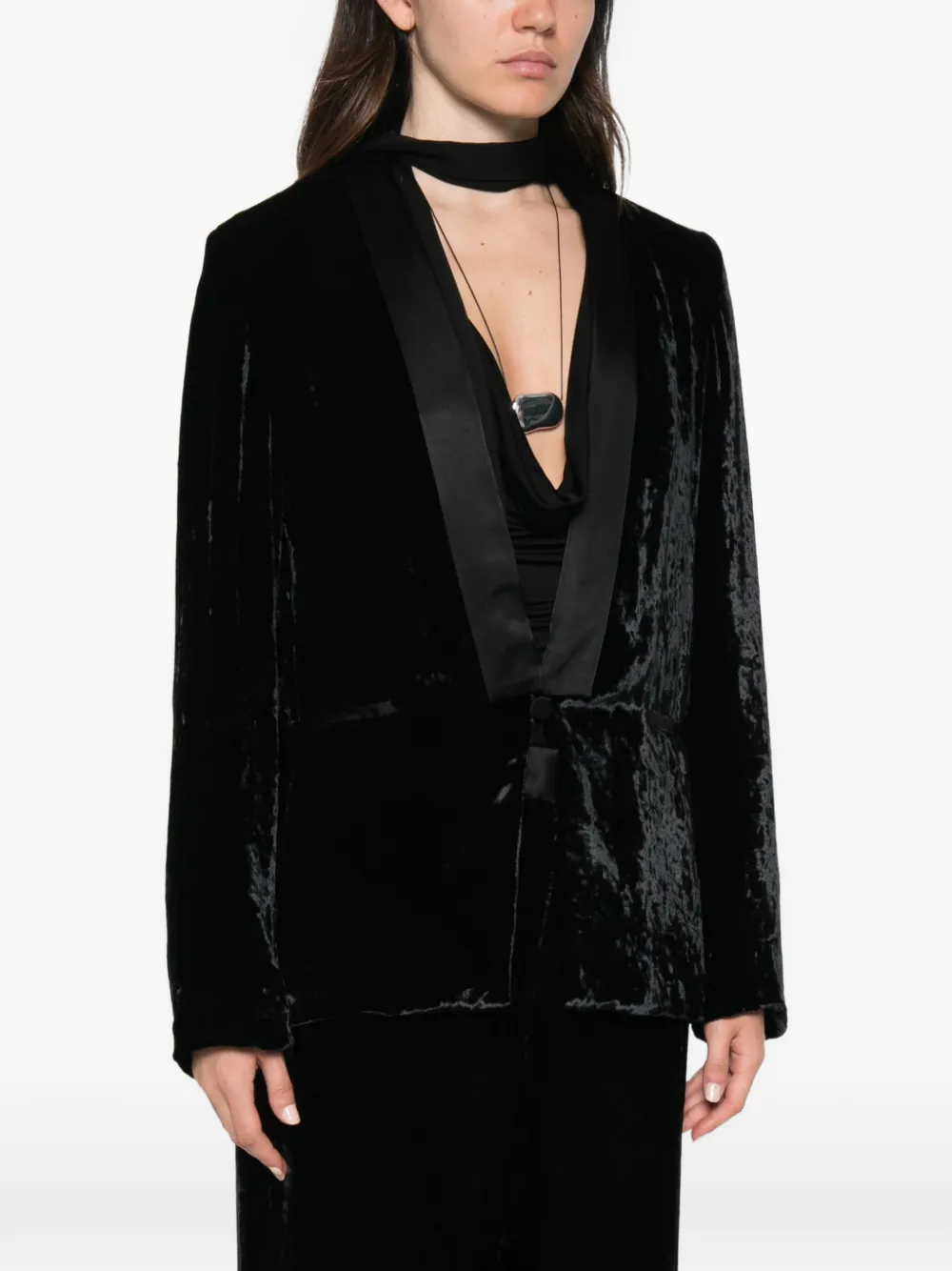 Forte crushed-velvet satin-lapel blazer Zwart