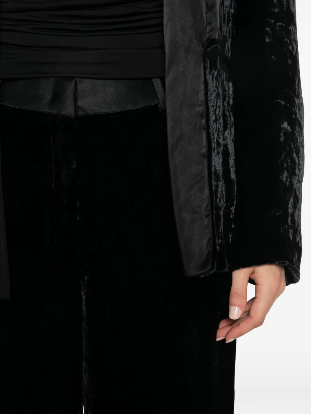 Forte crushed-velvet satin-trim trousers Zwart