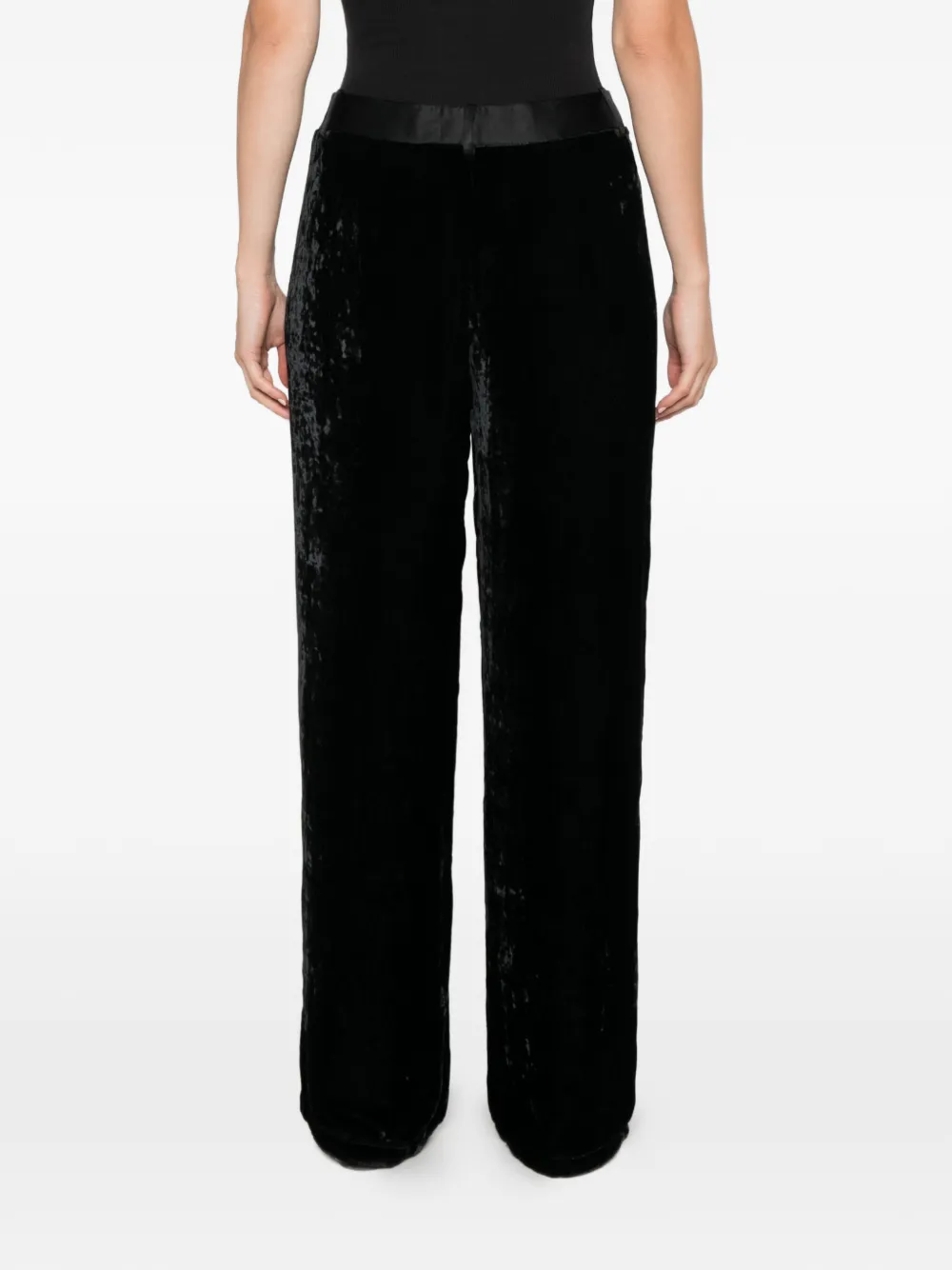 Forte crushed-velvet satin-trim trousers Zwart