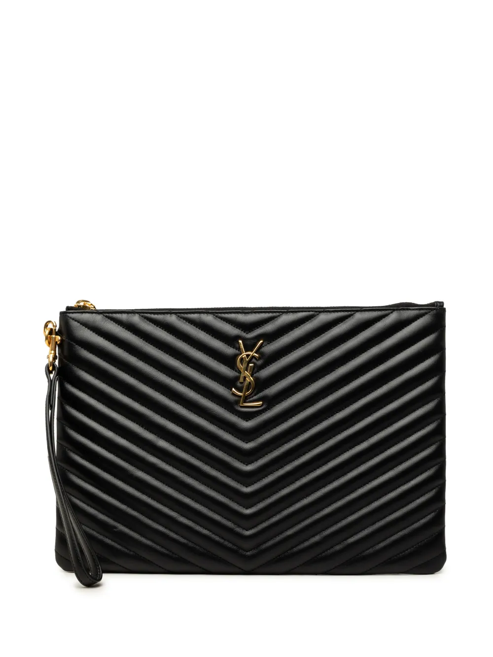 Saint Laurent Pre-Owned pochette porte-documents Cassandre en cuir de veau à chevrons (2022) - Noir Saint Laurent Pre-Owned pochette porte-documents Cassandre en cuir de veau à chevrons (2022) - Noir