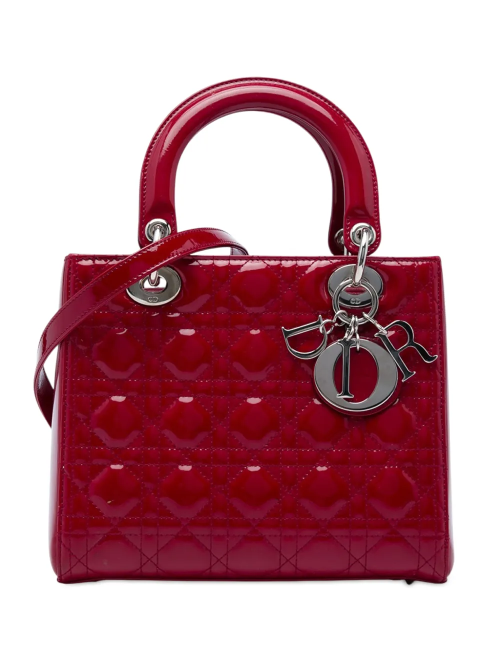 Christian Dior Pre-Owned 2012 Medium Patent Cannage Lady Dior satchel - Red