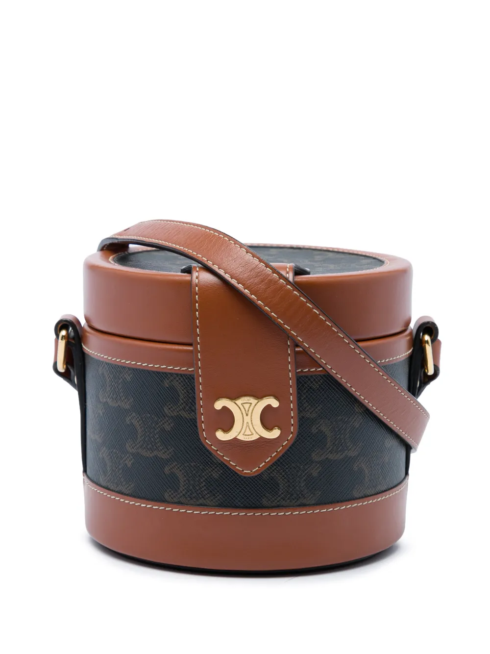 Celine Pre-Owned 2021 Small Triomphe Coated Canvas Tambour crossbody bag - Marrone