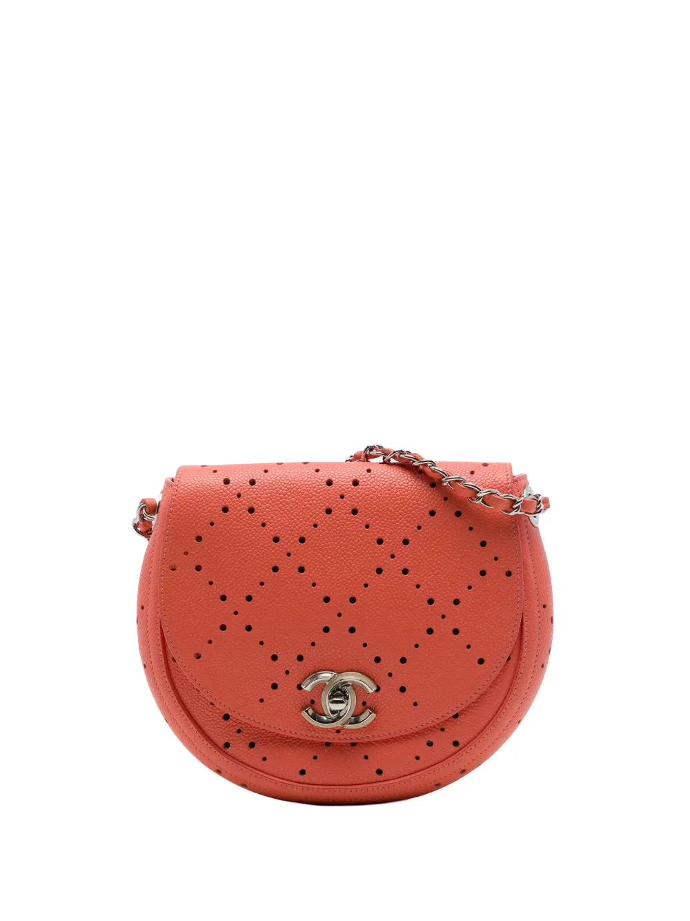 CHANEL Pre-Owned 2017-2018 Small CC Perforated Caviar Messenger Flap crossbody bag - Arancione