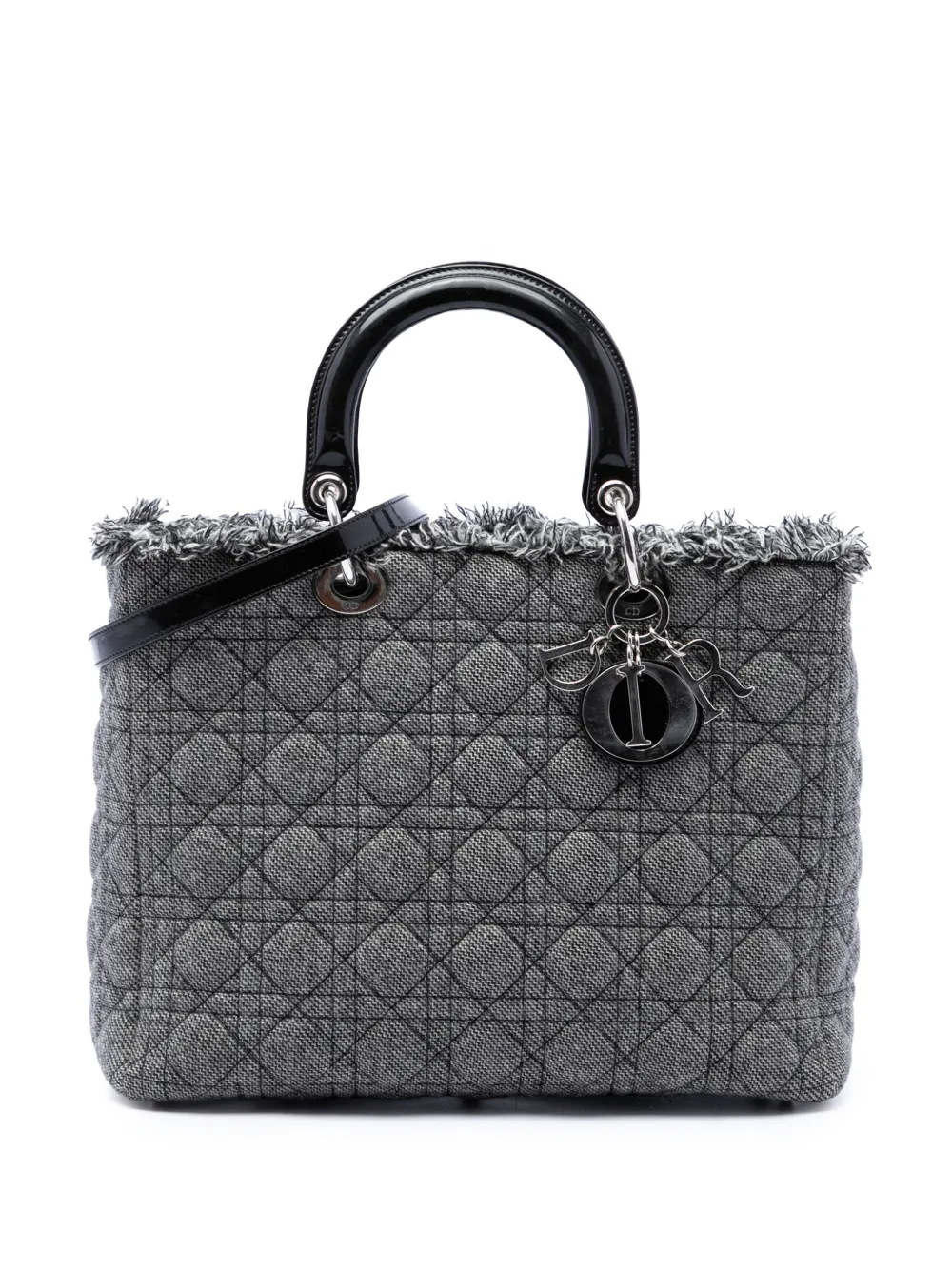 Christian Dior Pre-Owned 2011 große Cannage Lady Dior Satchel-Tasche aus Tweed mit Fransen - Schwarz