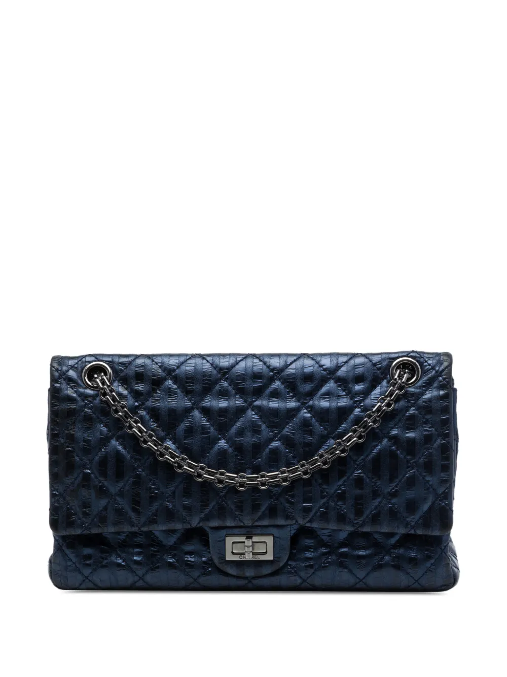 CHANEL Pre-Owned 2008-2009 Quilted Metallic Striped Aged Calfskin Reissue 2.55 Accordion Flap 226 shoulder bag - Blue