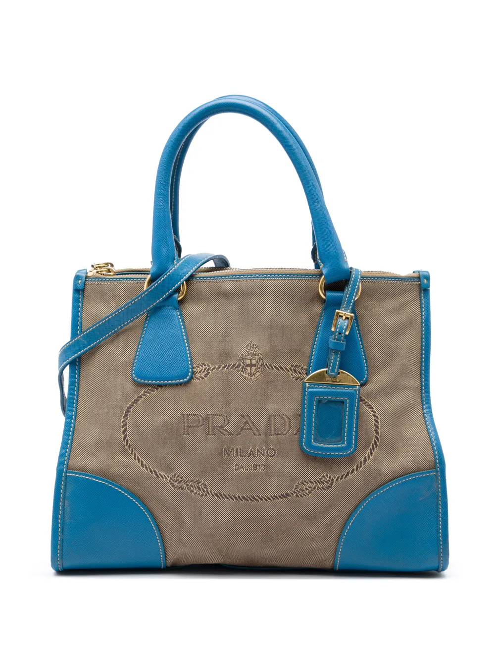 Prada Pre-Owned 2010-2026 Saffiano Trimmed Canvas Canapa Logo Double Zip satchel - Marrone