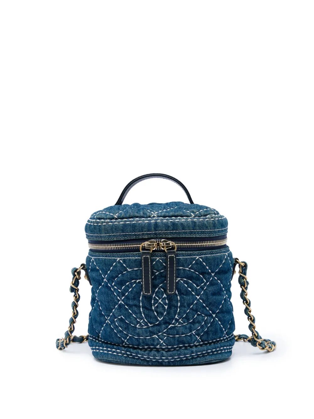 CHANEL Pre-Owned 2019 CC Quilted Denim Trip Vanity Case with Chain satchel - Blu