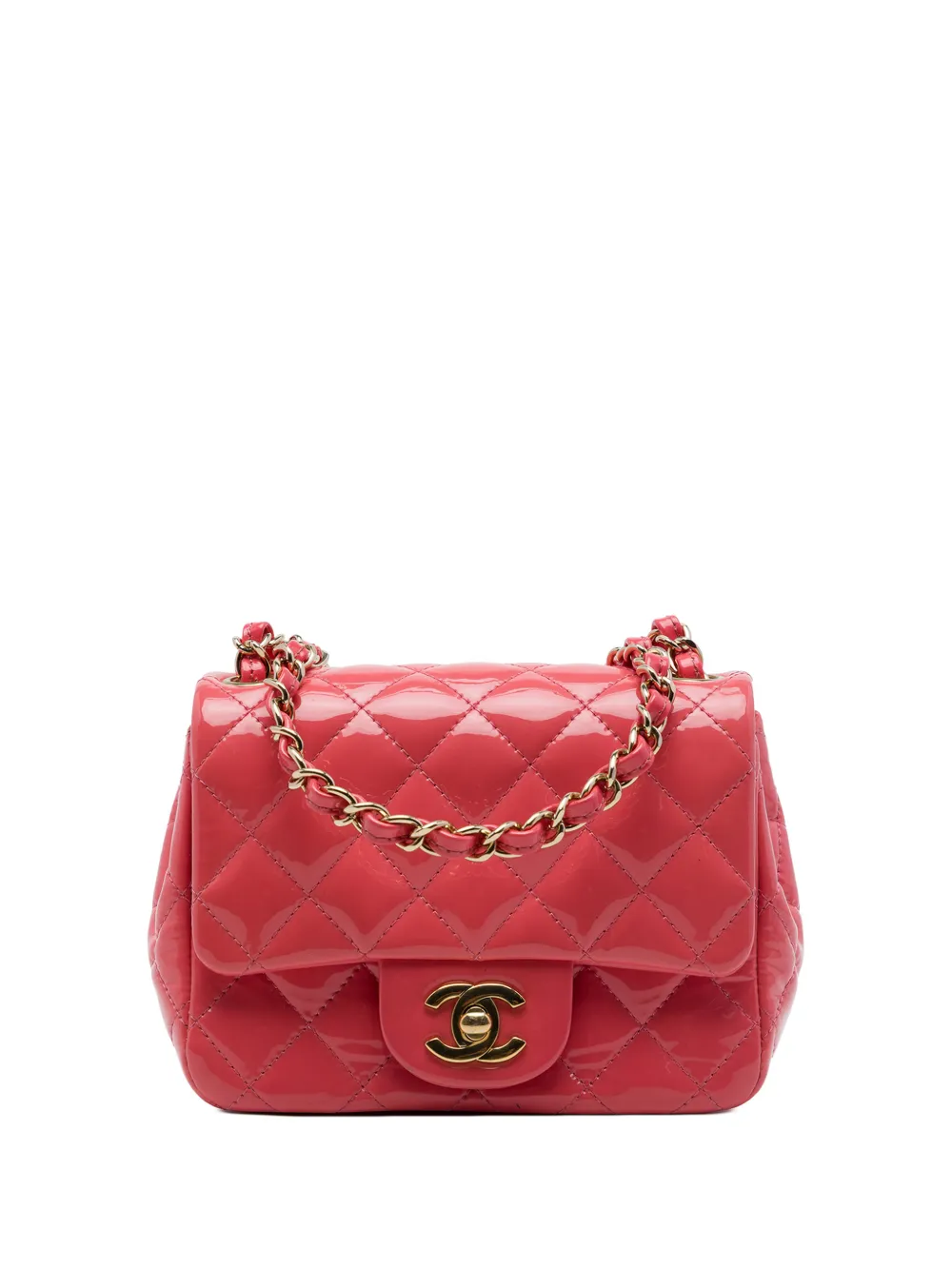 CHANEL Pre-Owned 2018 Mini Square Classic Patent Single Flap crossbody bag - Rosa
