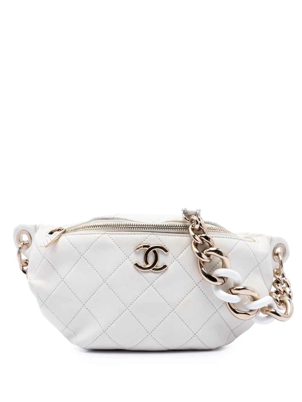 CHANEL Pre-Owned sac banane Elegant en cuir de veau matelassé CC (2019) - Blanc CHANEL Pre-Owned sac banane Elegant en cuir de veau matelassé CC (2019) - Blanc