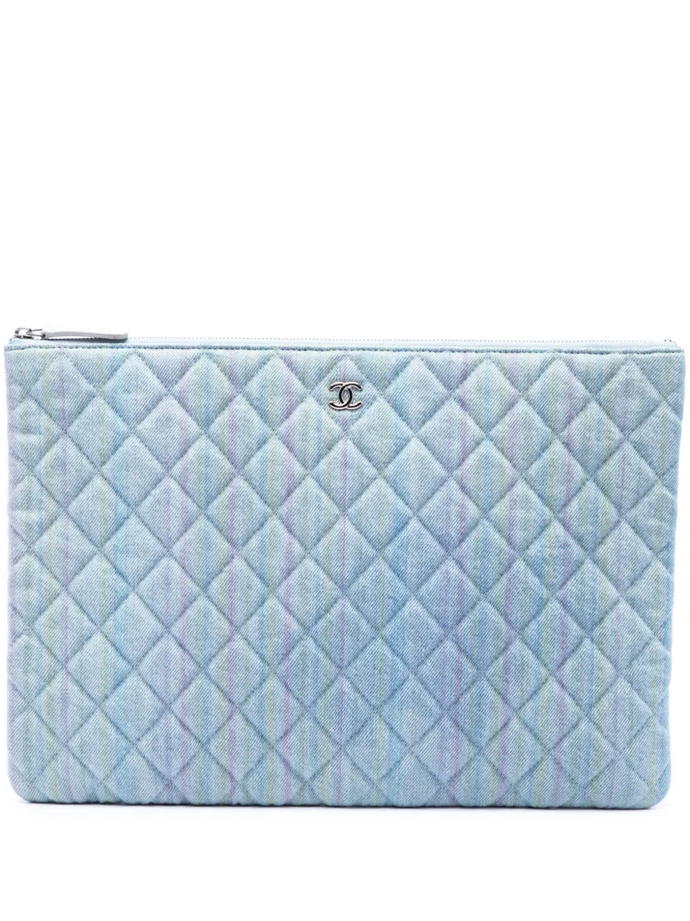 CHANEL Pre-Owned grande pochette O Case en jean matelassé (2018) - Bleu