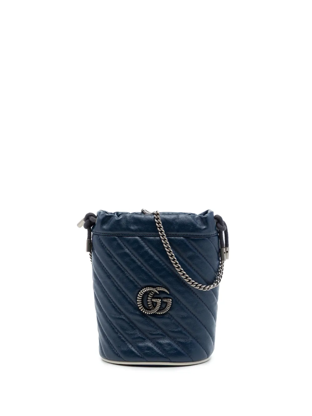 Gucci Pre-Owned mini sac seau GG Marmont en cuir matelassé en diagonale et effet Torchon (2000-2015) - Bleu Gucci Pre-Owned mini sac seau GG Marmont en cuir matelassé en diagonale et effet Torchon (2000-2015) - Bleu