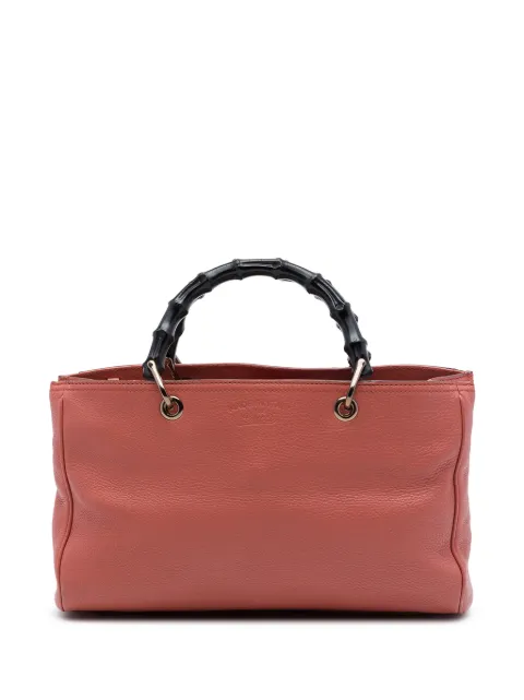 Gucci Pre-Owned bolsa satchel Shopper mediana de piel de becerro y bambú 2016-2026