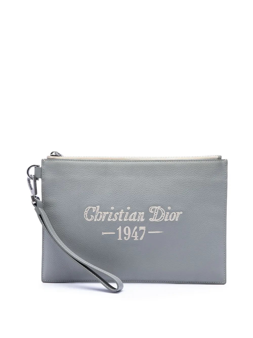 Christian Dior Pre-Owned pochette en cuir de veau grainé CD Icon Signature 1947 A5 (2022) - Gris Christian Dior Pre-Owned pochette en cuir de veau grainé CD Icon Signature 1947 A5 (2022) - Gris