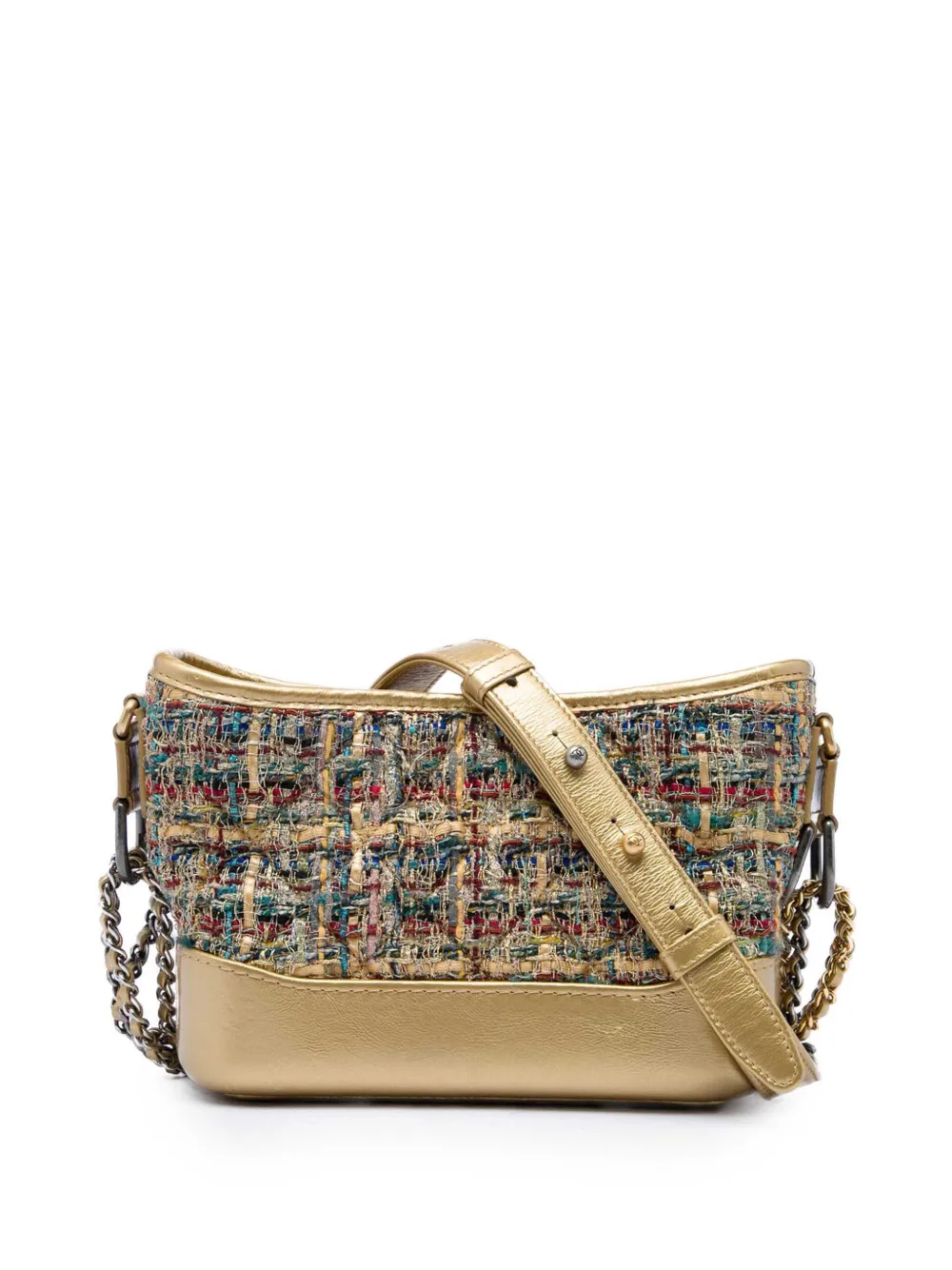 CHANEL Pre-Owned 2019 Small Tweed and Metallic Calfskin Gabrielle crossbody bag - Oro