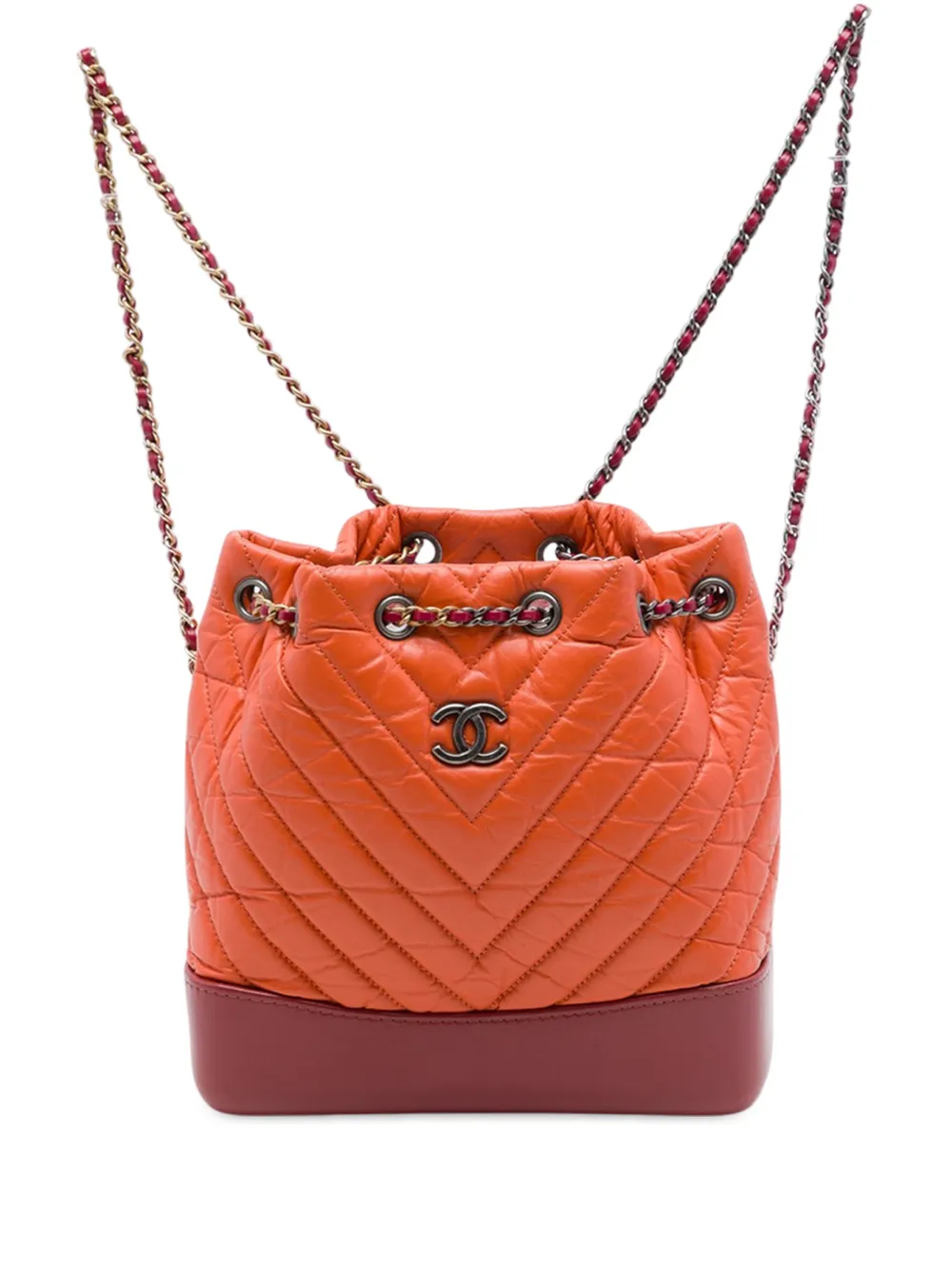 CHANEL Pre-Owned 2018-2019 Small Bicolor Chevron Aged Calfskin Gabrielle backpack - Arancione