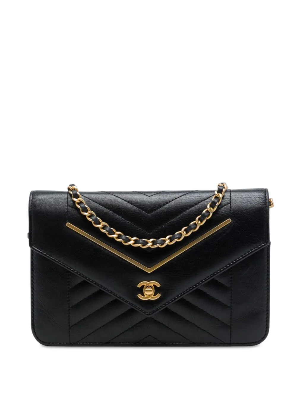 CHANEL Pre-Owned 2017-2018 Reversed Chevron Lambskin Wallet on Chain crossbody bag - Nero