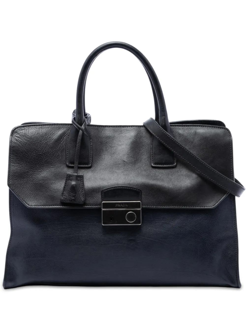 Prada Pre-Owned 2010-2026 Glace Calf Sound Lock Top Handle Bag satchel - Black