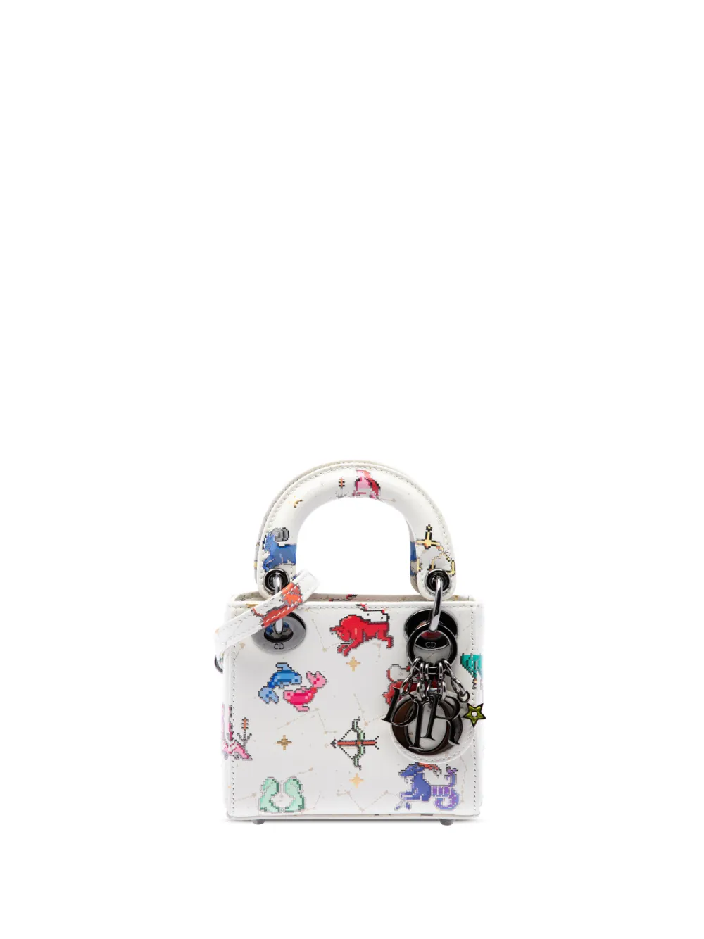 Christian Dior Pre-Owned 2022 Micro Calfskin Pixel Zodiac Lady Dior satchel - White