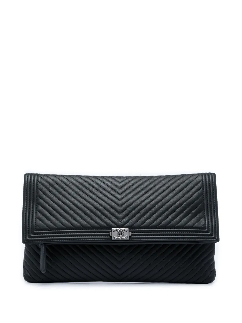 CHANEL Pre-Owned 2015-2016 Chevron Calfskin CC Beauty Boy Foldover clutch bag - Nero