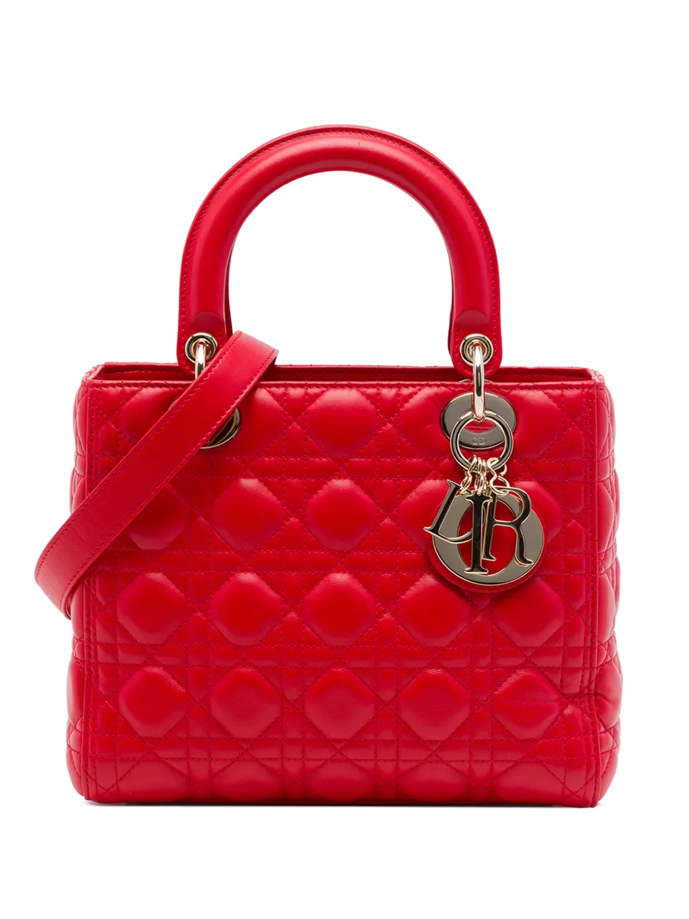Christian Dior Pre-Owned 2018 Medium Lambskin Cannage Lady Dior satchel - Rosso
