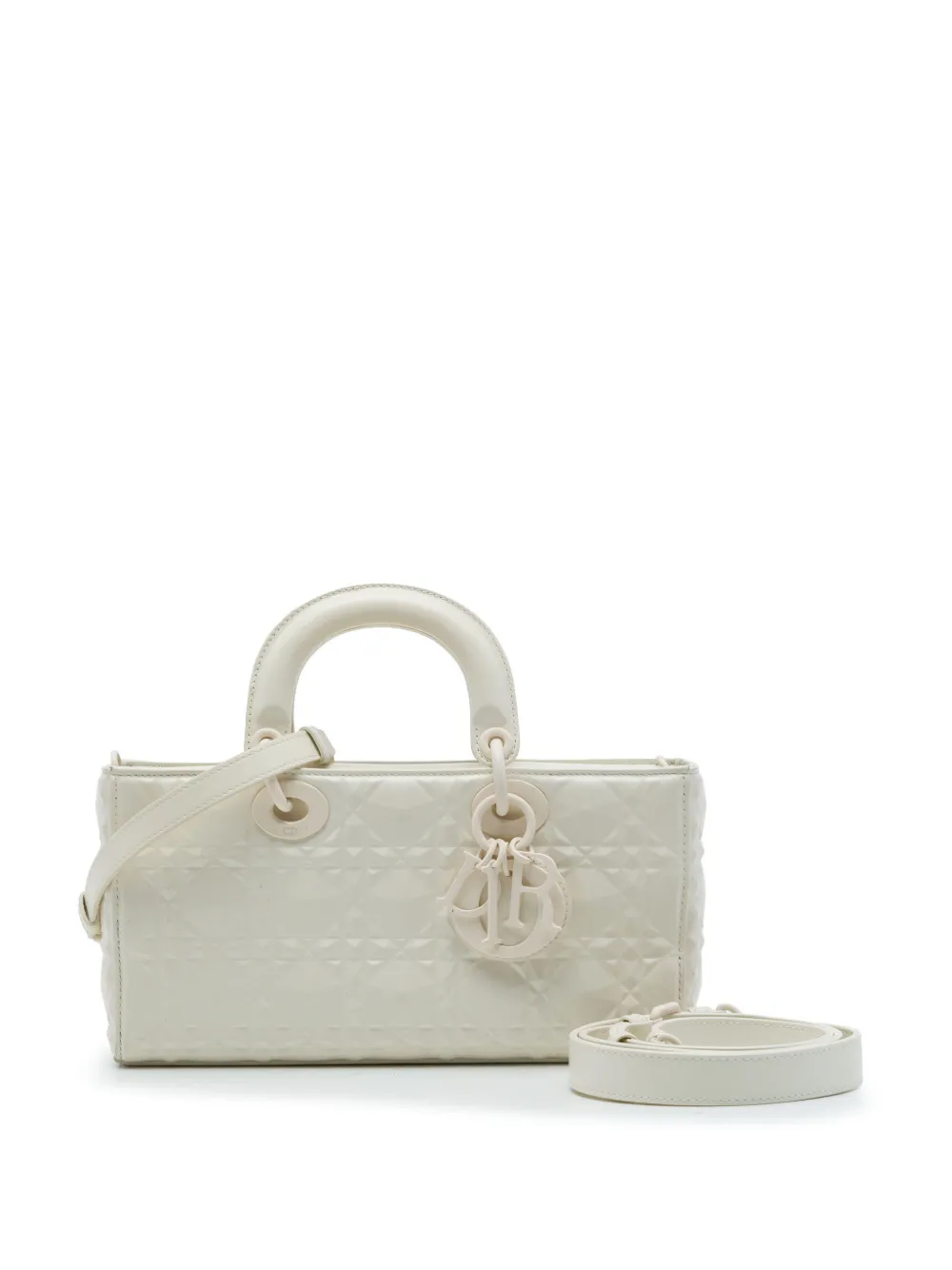 Christian Dior Pre-Owned 2022 mittelgroße Cannage Diamond Lady D Joy Satchel-Tasche aus Kalbsleder - Weiß