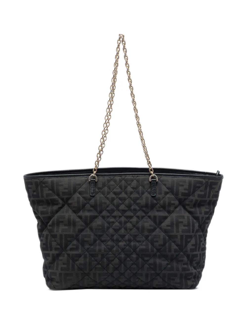 Fendi Pre-Owned 2010-2026 Medium Quilted Zucca Canvas Chain Roll tote bag - Black