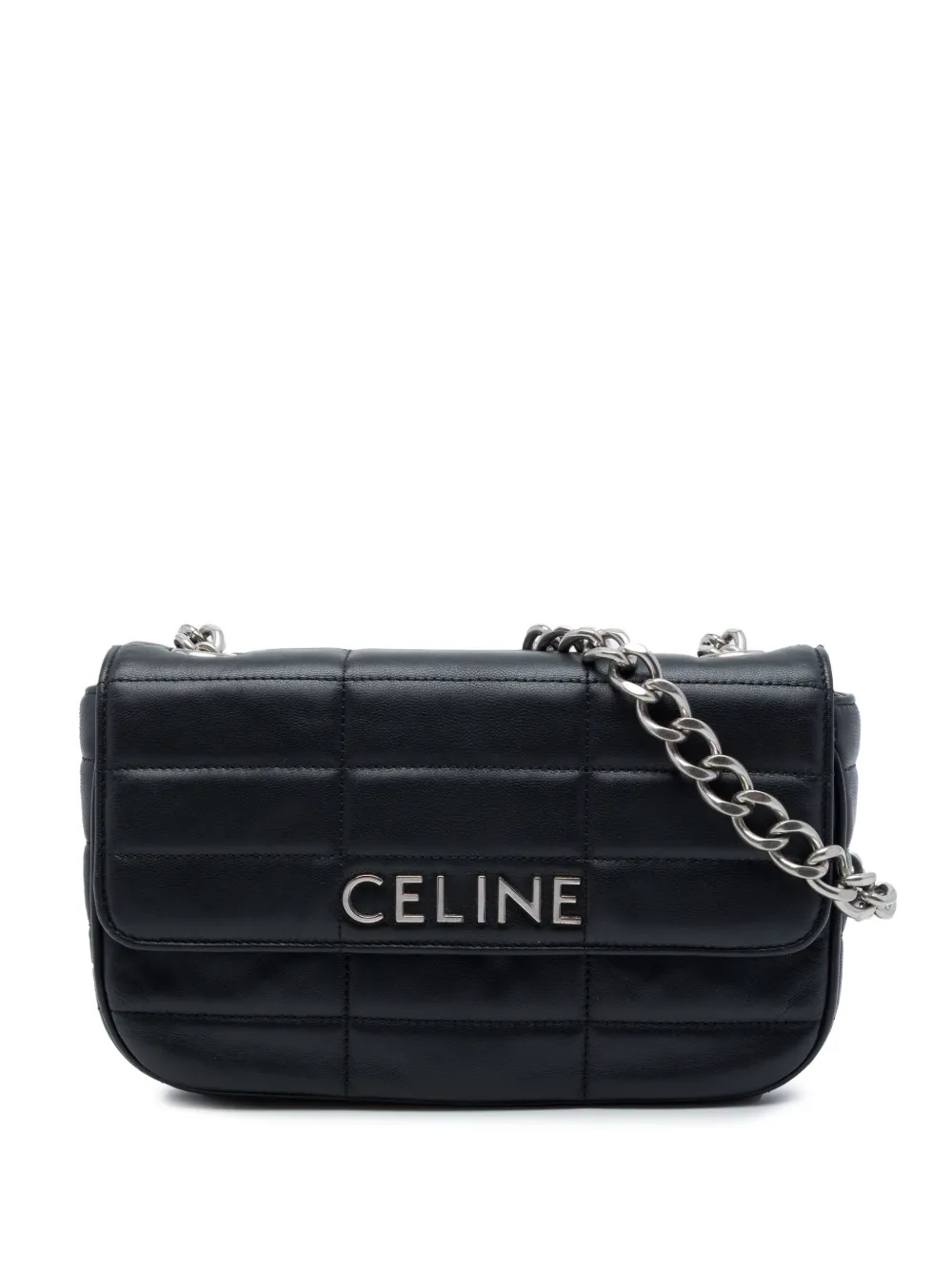 Celine Pre-Owned 2022 Matelasse Goatskin Monochrome Chain shoulder bag - Black