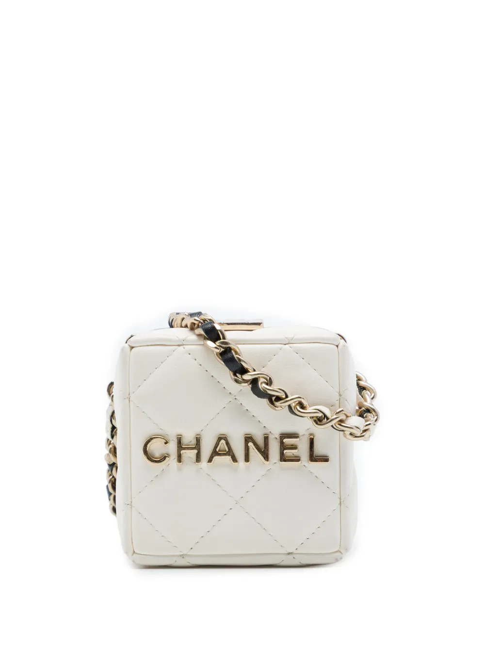 CHANEL Pre-Owned pochette matelassée Cube en peau d'agneau matelassée bicolore à bride en chaine (2021-2026) - Blanc