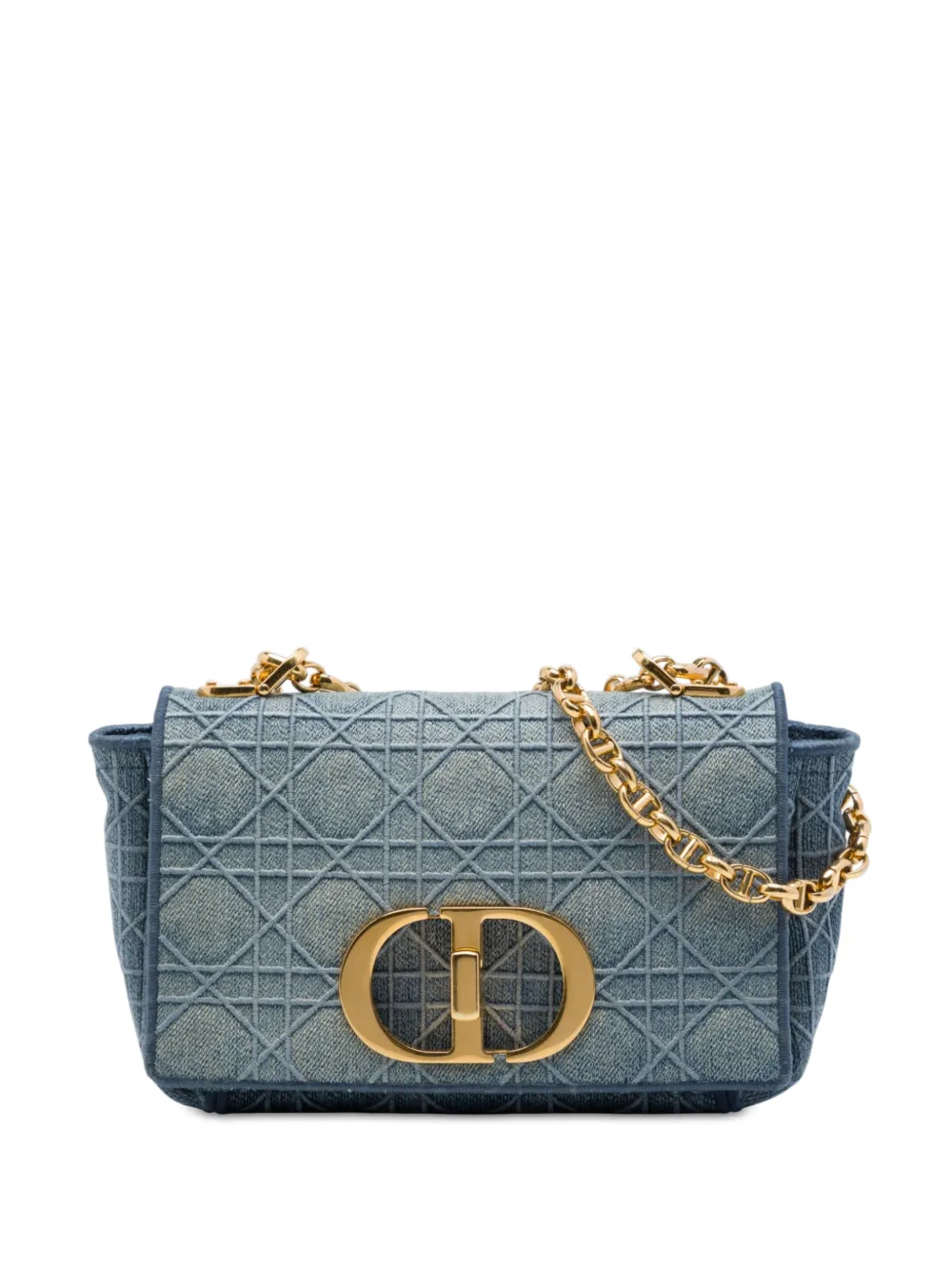 Christian Dior Pre-Owned 2021 Small Embroidered Denim Cannage Caro Bag crossbody bag - Blu