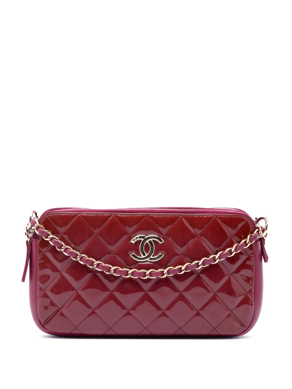 CHANEL Pre-Owned 2014-2015 Quilted Patent CC Crown Double Zip crossbody bag - Rosso