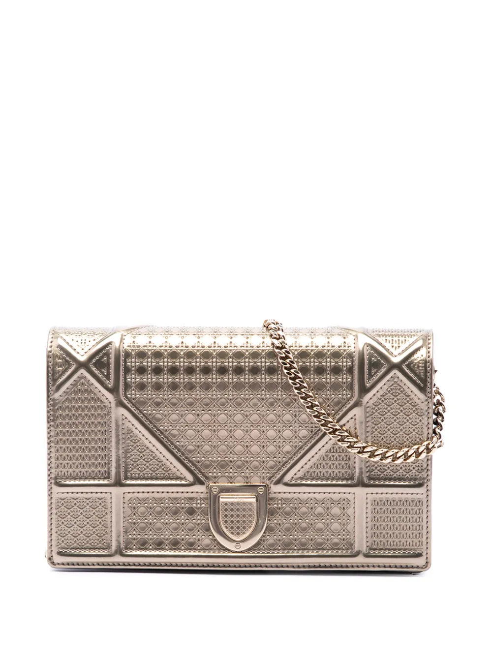 Christian Dior Pre-Owned 2017 Metallic Patent Microcannage Diorama Wallet on Chain crossbody bag - Oro