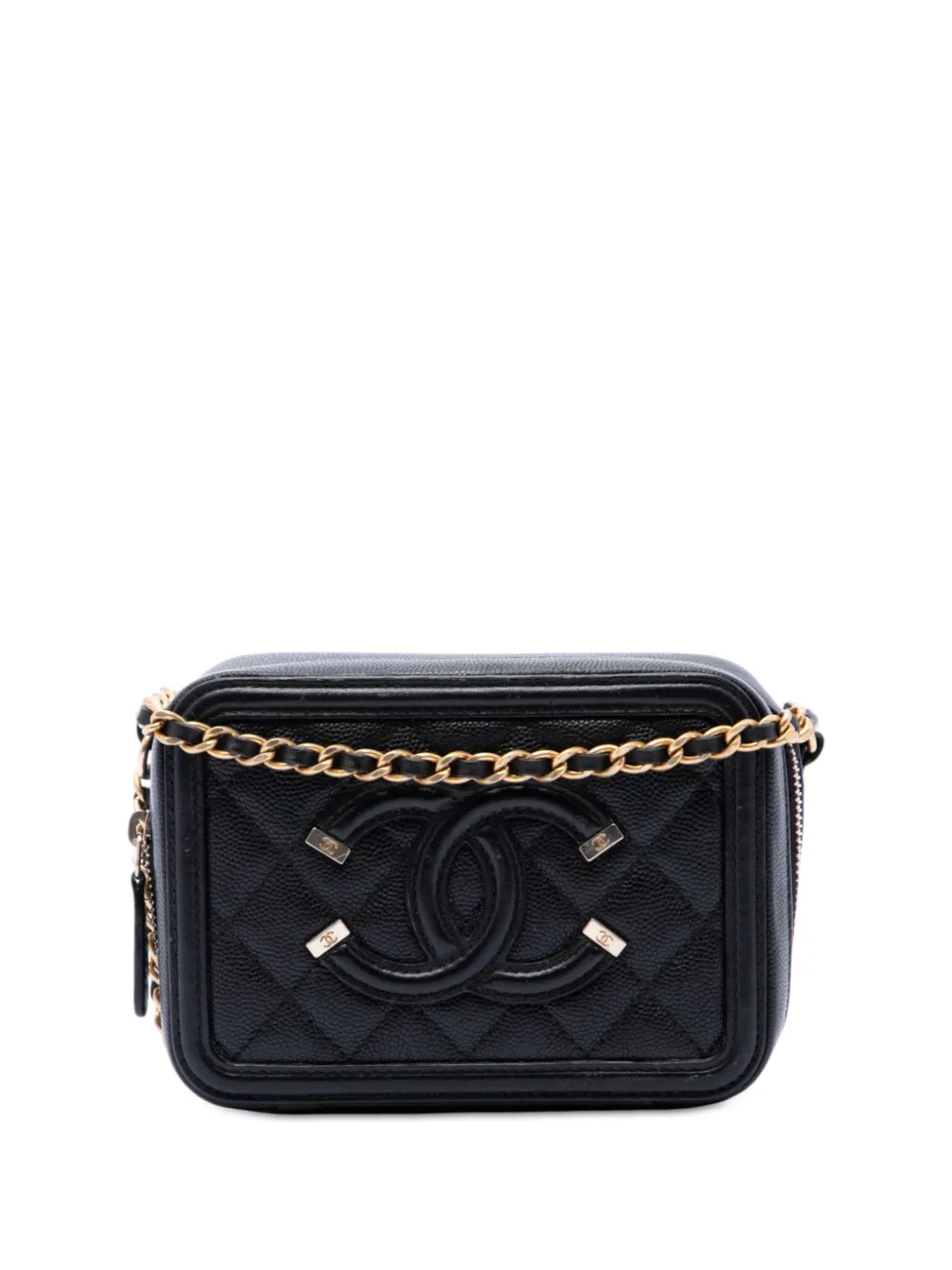CHANEL Pre-Owned 2018 Caviar CC Filigree Vanity Clutch with Chain crossbody bag - Nero