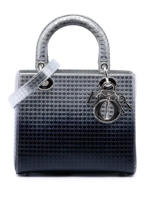 Christian Dior Pre-Owned bolsa satchel Microcannage Lady Dior mediana metalizada de charol sombreada 2016