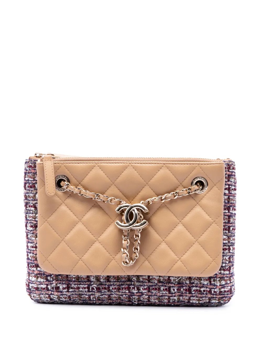 CHANEL Pre-Owned 2019 Quilted Lambskin and Tweed Double Case with Chain crossbody bag - Marrone