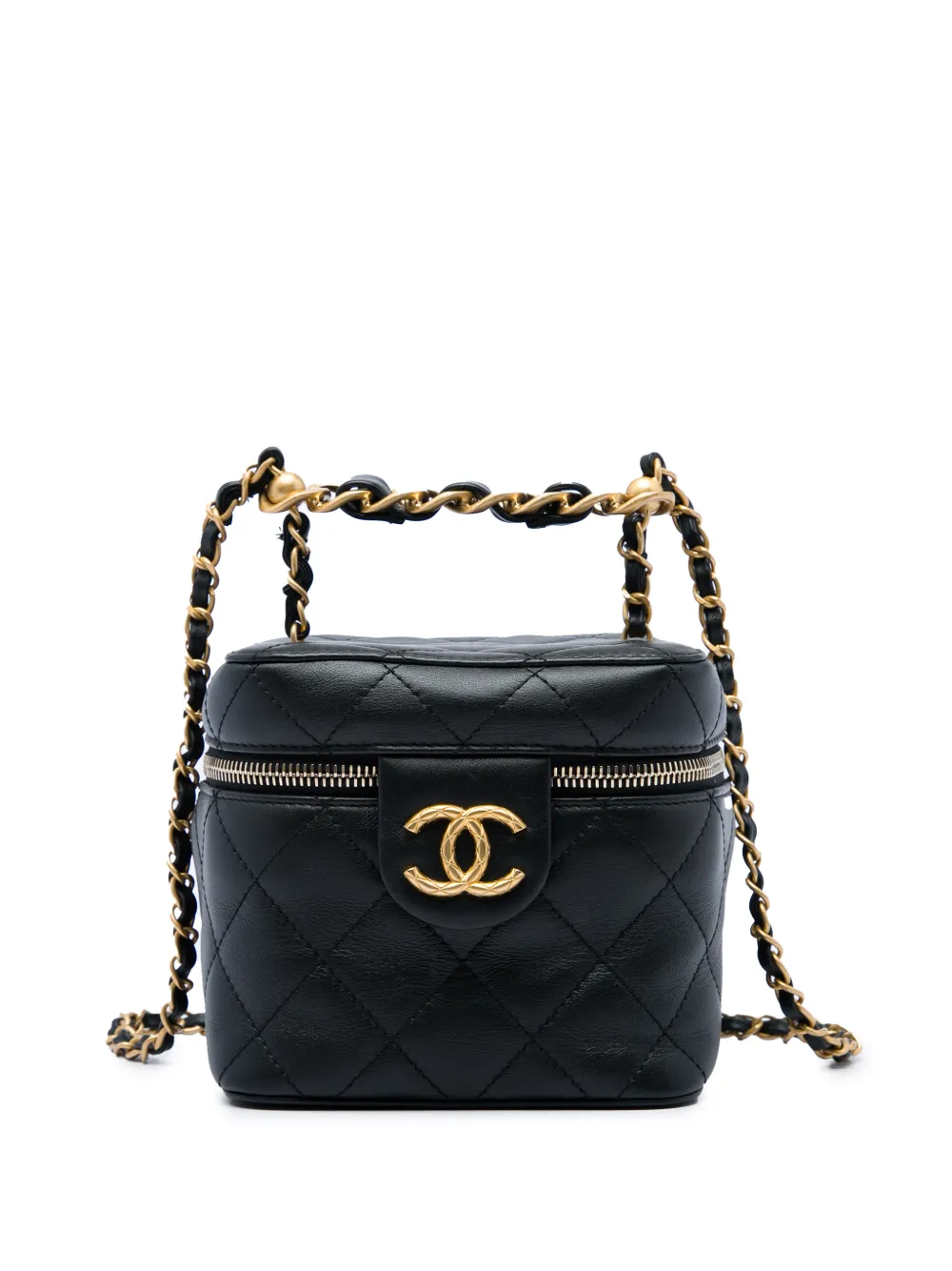 CHANEL Pre-Owned 2021-2026 Small Quilted Calfskin Chain Bar Vanity Case with Chain satchel - Nero