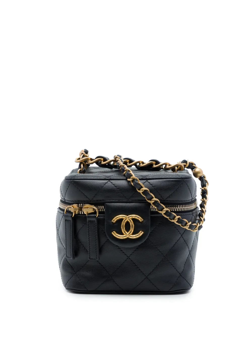 CHANEL Pre-Owned 2021-2026 Small Quilted Calfskin Chain Bar Vanity Case with Chain satchel - Nero