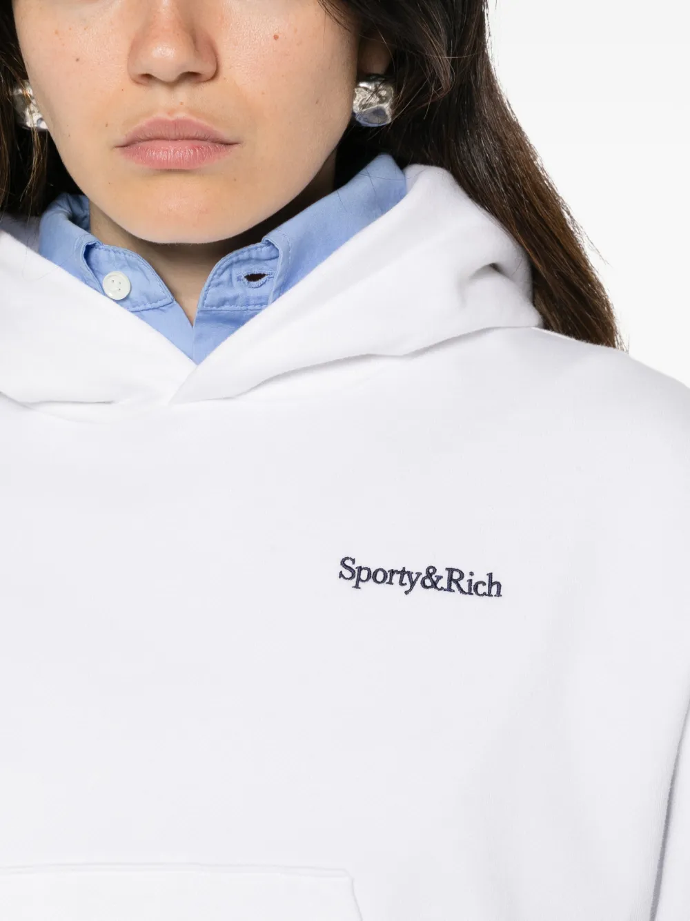 Sporty & Rich Elon cropped hoodie met geborduurd logo Wit