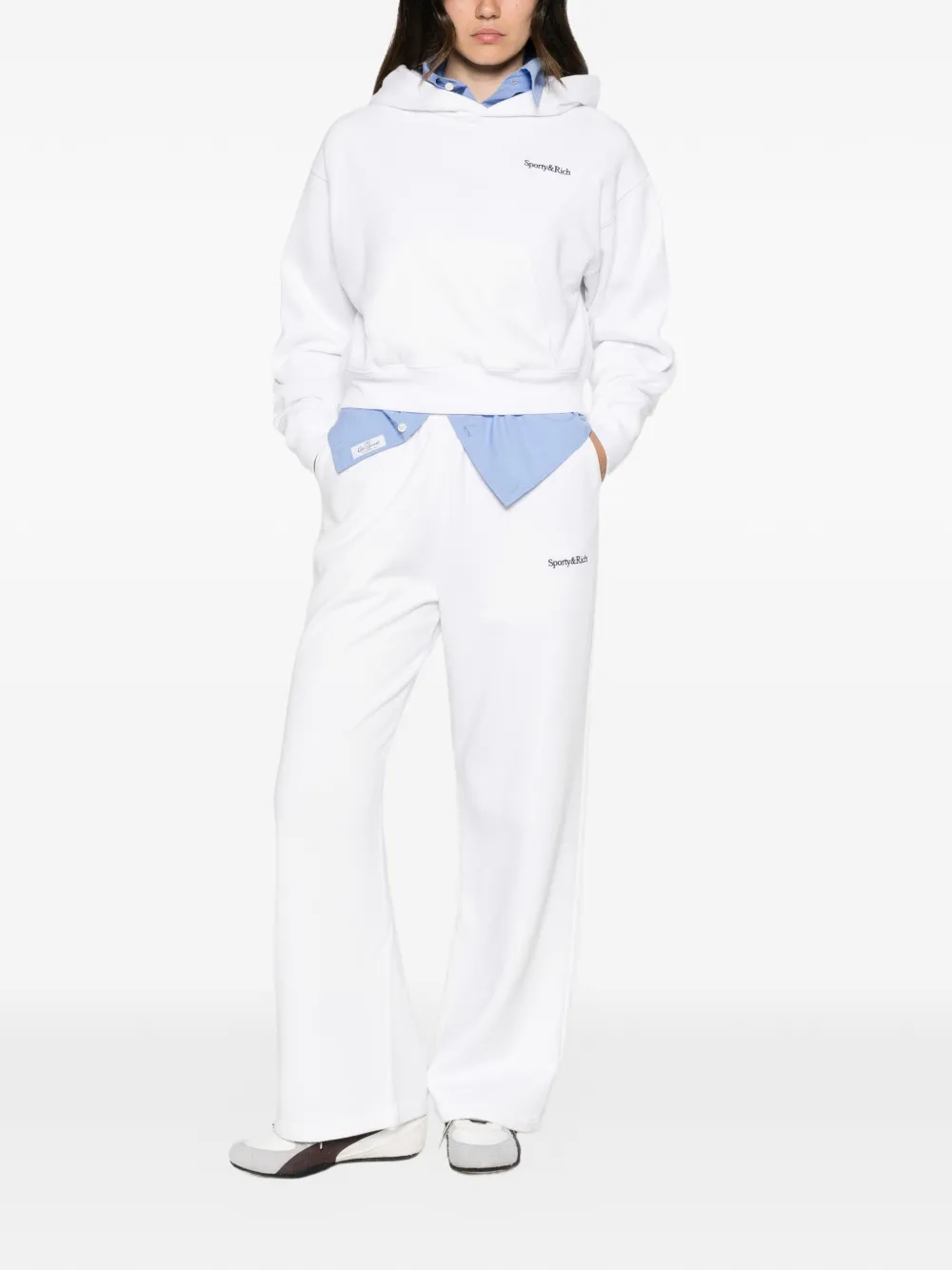 Sporty & Rich Elon cropped hoodie met geborduurd logo Wit