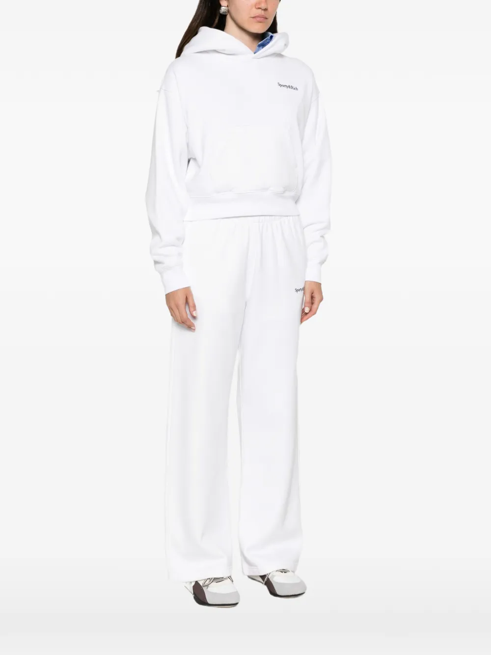 Sporty & Rich Elon cropped hoodie met geborduurd logo Wit