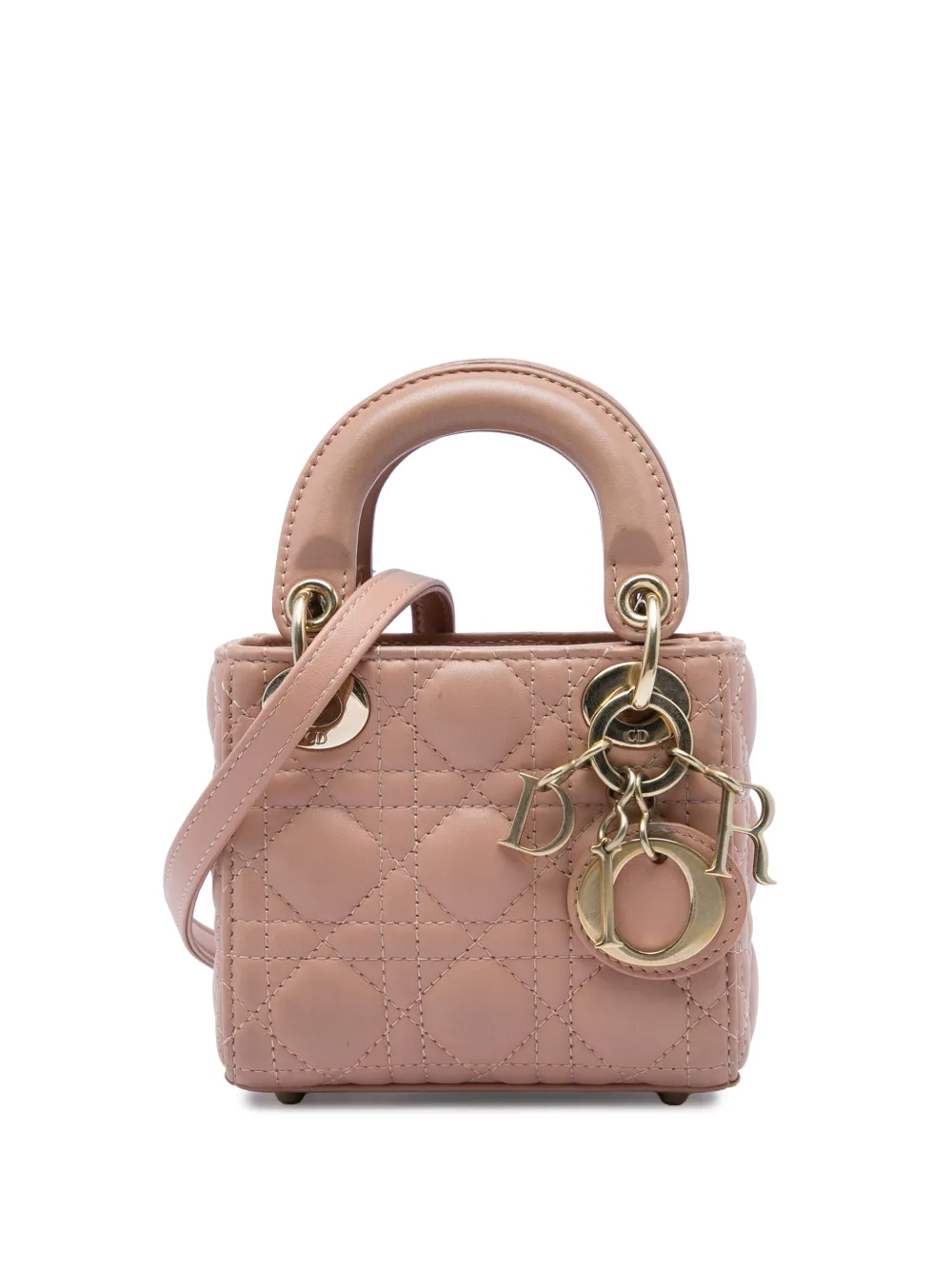 Christian Dior Pre-Owned 2021 Micro Lambskin Cannage Lady Dior satchel - Brown