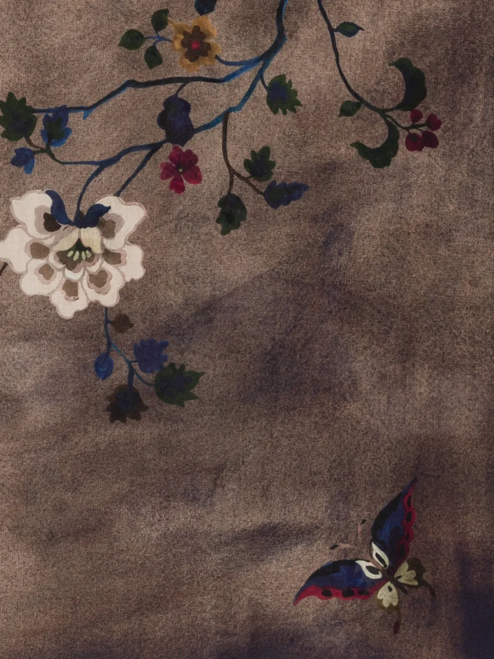 Faliero Sarti Kaki Carpet sjaal met bloemen-print en franje Bruin