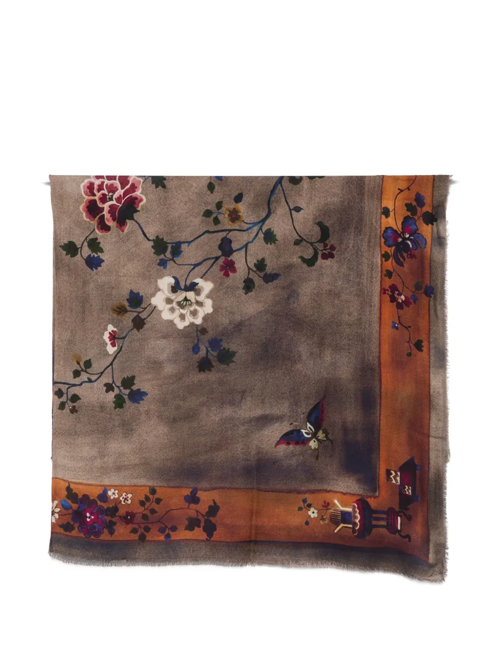 Faliero Sarti Kaki Carpet floral-print frayed scarf