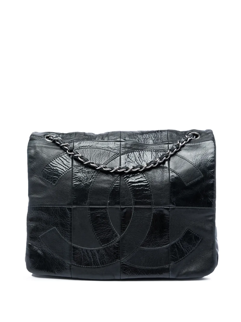 CHANEL Pre-Owned 2006-2008 Lambskin and Patent Patchwork Brooklyn Flap shoulder bag - Black