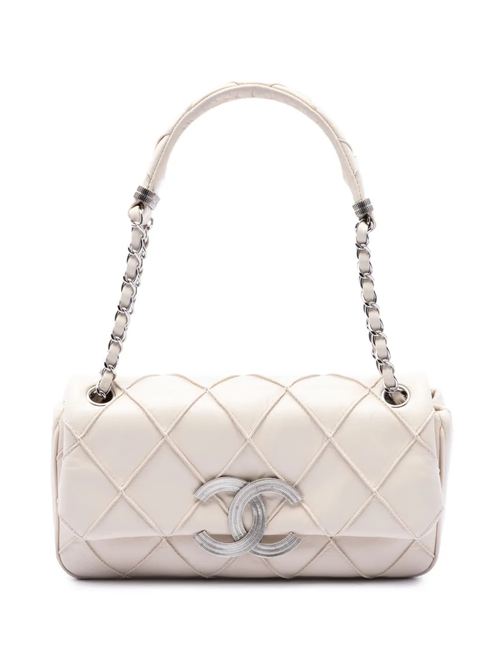 CHANEL Pre-Owned 2008-2009 CC Double Stitch Lambskin Single Flap shoulder bag - Bianco