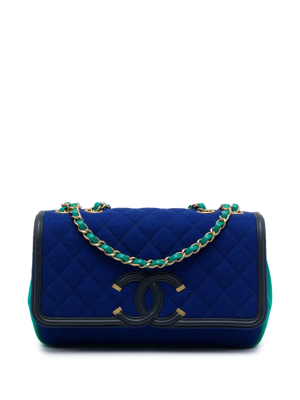 CHANEL Pre-Owned 2019 Medium Tricolor Jersey CC Filigree Flap crossbody bag - Blu