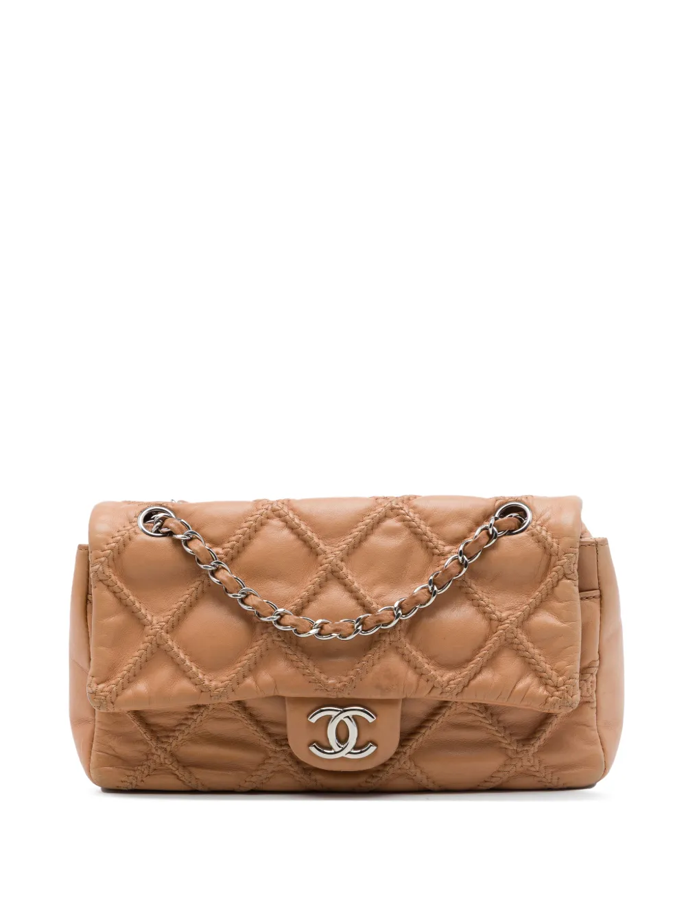 CHANEL Pre-Owned 2008-2009 CC Quilted Calfskin Embossed Stitch Flap shoulder bag - Marrone