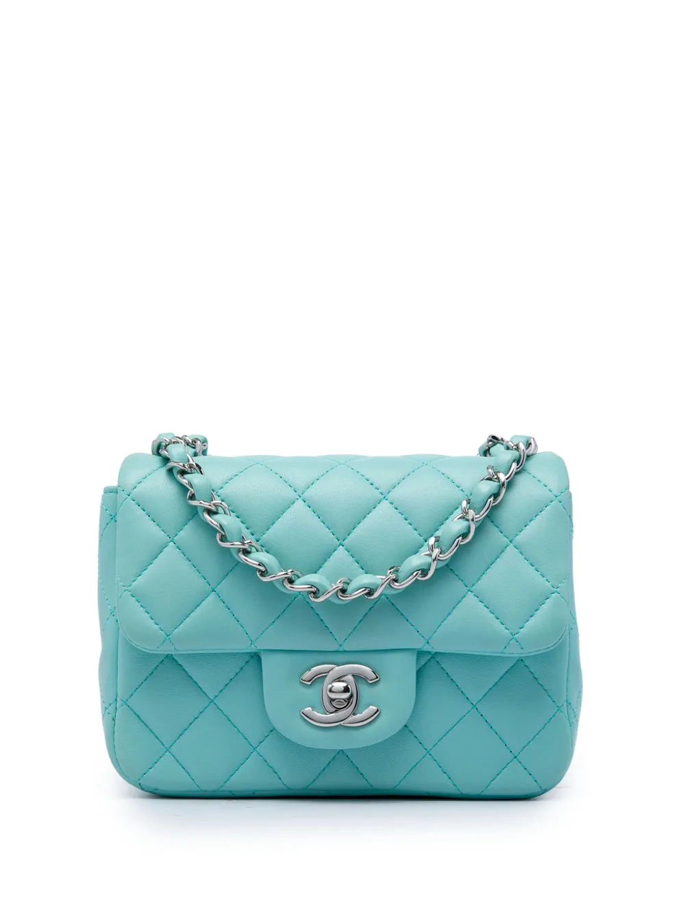 CHANEL Pre-Owned 2018-2019 Mini Square Classic Lambskin Single Flap crossbody bag - Blu