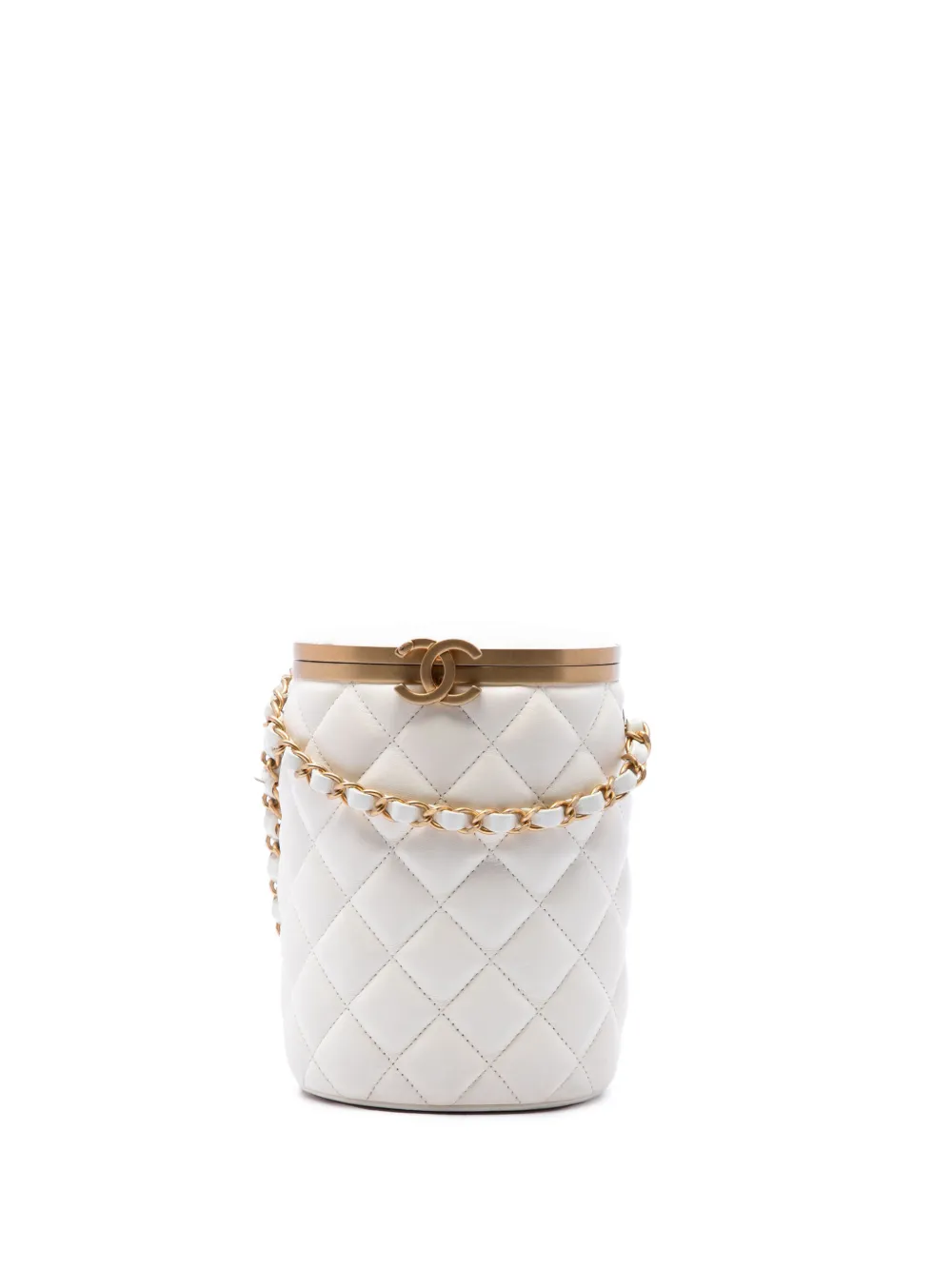 CHANEL Pre-Owned 2021-2026 Small Quilted Lambskin Crown Box Bag crossbody bag - Bianco